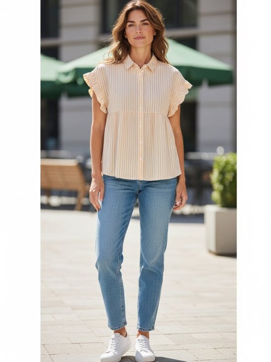 Trovata Tops - Trovata Classic Short Sleeve Ruffle Button-Down Blouse — Size M